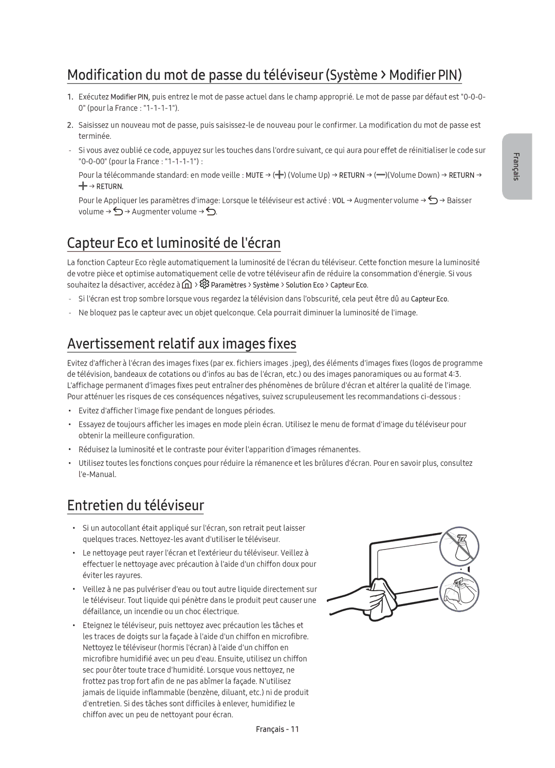 Samsung UE55KS7500UXZF, UE65KS7500UXXC manual Capteur Eco et luminosité de lécran, Avertissement relatif aux images fixes 