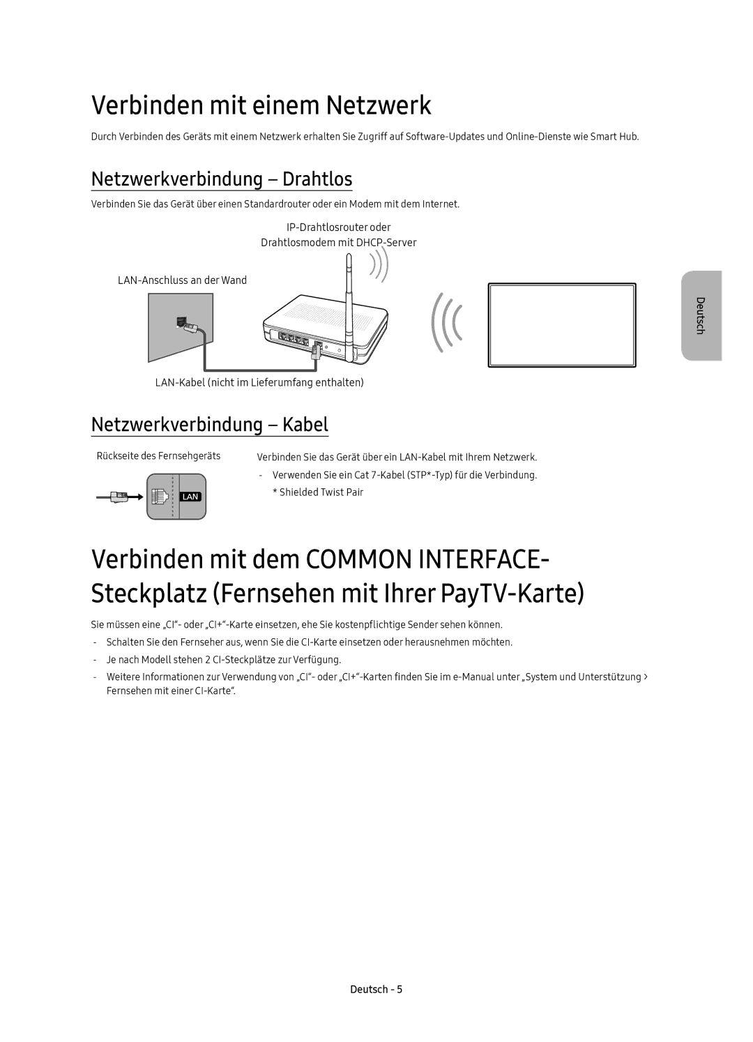 Samsung UE55KS7500UXZF, UE65KS7500UXXC Verbinden mit einem Netzwerk, Netzwerkverbindung Drahtlos, Netzwerkverbindung Kabel 