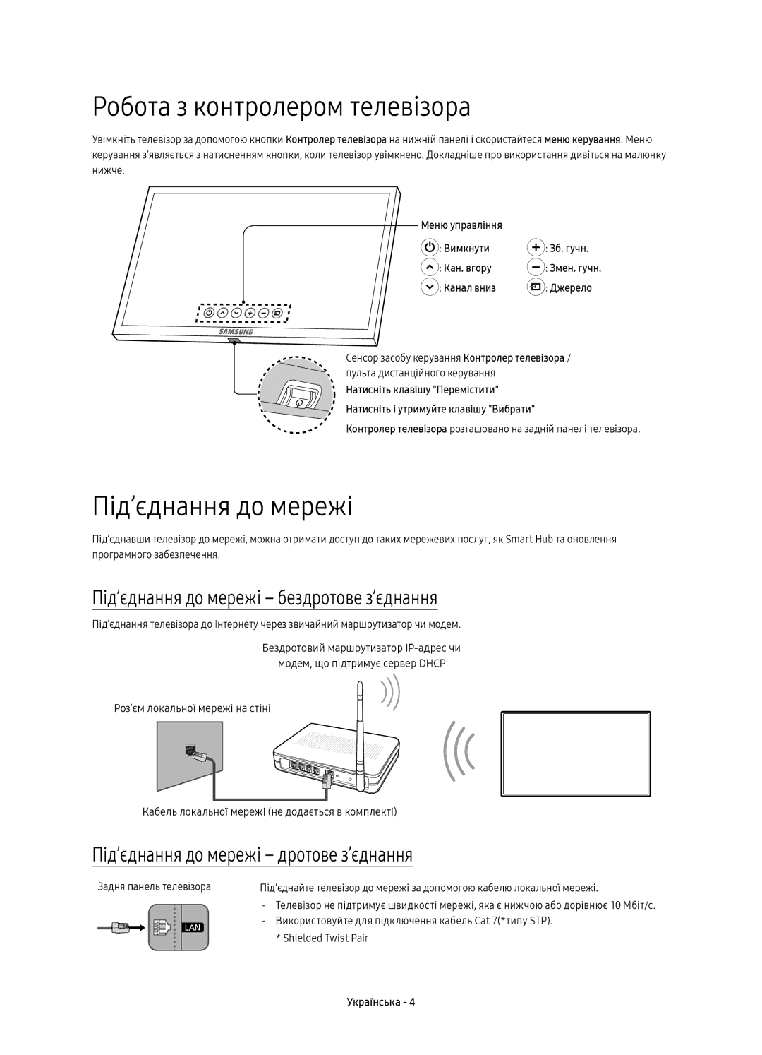 Samsung UE55KS8000UXRU, UE65KS8000UXRU Робота з контролером телевізора, Під’єднання до мережі бездротове з’єднання 