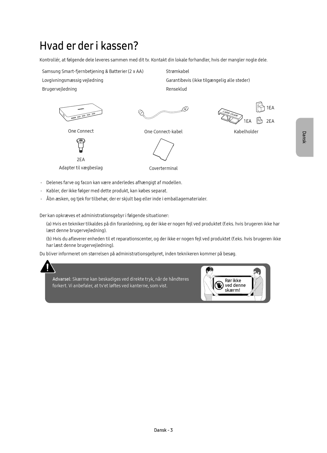 Samsung UE55KS8005TXXE, UE65KS8005TXXE, UE75KS8005TXXE, UE49KS8005TXXE manual Hvad er der i kassen?, Kabelholder 