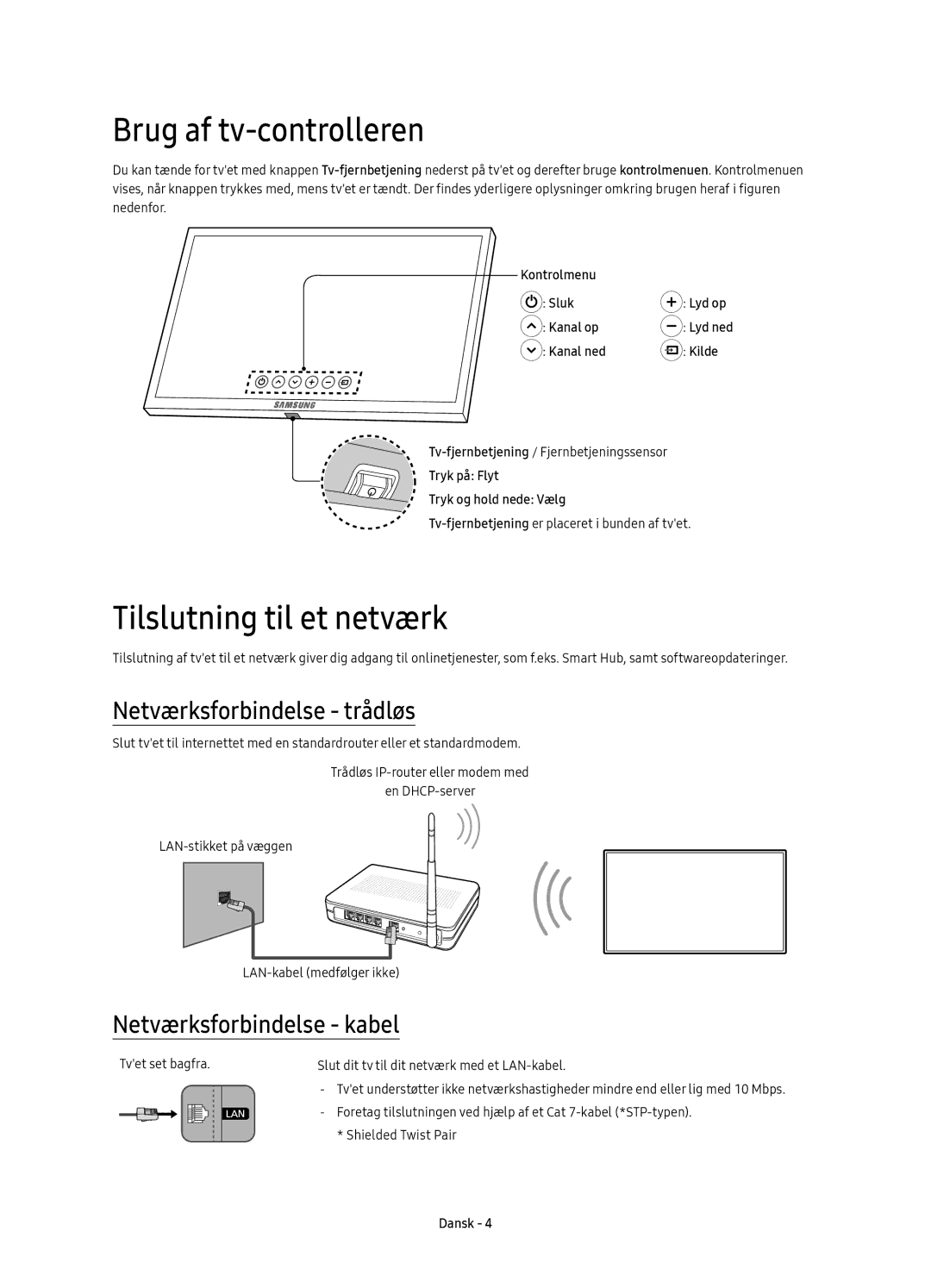 Samsung UE65KS8005TXXE, UE75KS8005TXXE Brug af tv-controlleren, Tilslutning til et netværk, Netværksforbindelse trådløs 