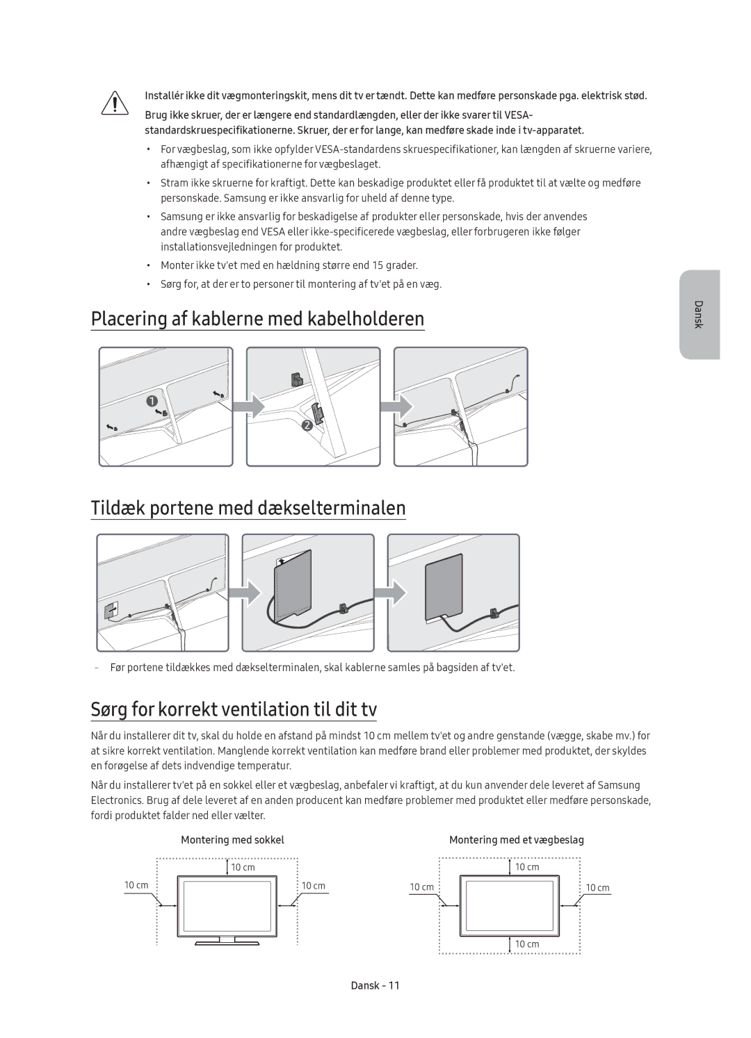 Samsung UE55KS8005TXXE, UE65KS8005TXXE, UE75KS8005TXXE, UE49KS8005TXXE manual Sørg for korrekt ventilation til dit tv 