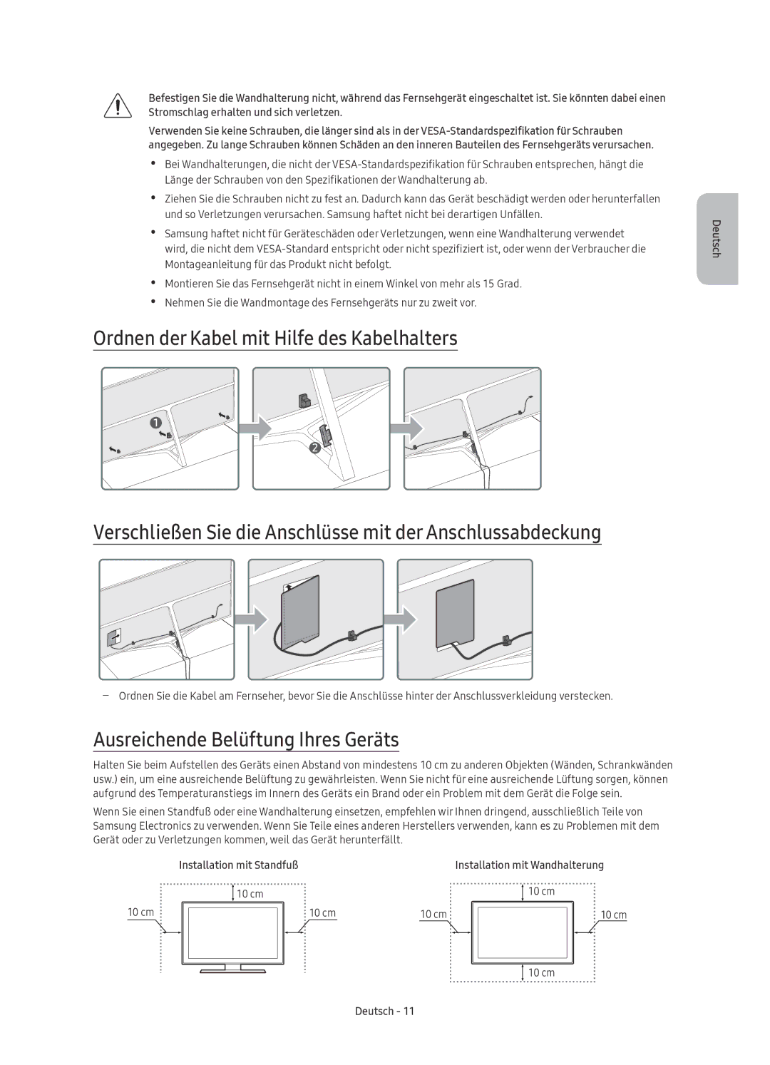 Samsung UE75KS8090TXZG, UE65KS8090TXZG, UE55KS8090TXZG, UE49KS8090TXZG, UE65KS8080TXZG Ausreichende Belüftung Ihres Geräts 