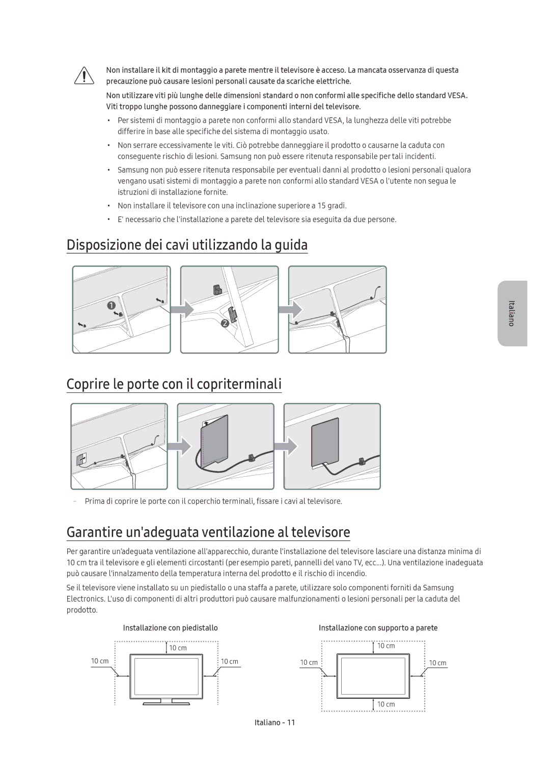 Samsung UE49KS8080TXZG, UE65KS8090TXZG, UE75KS8090TXZG, UE55KS8090TXZG manual Garantire unadeguata ventilazione al televisore 