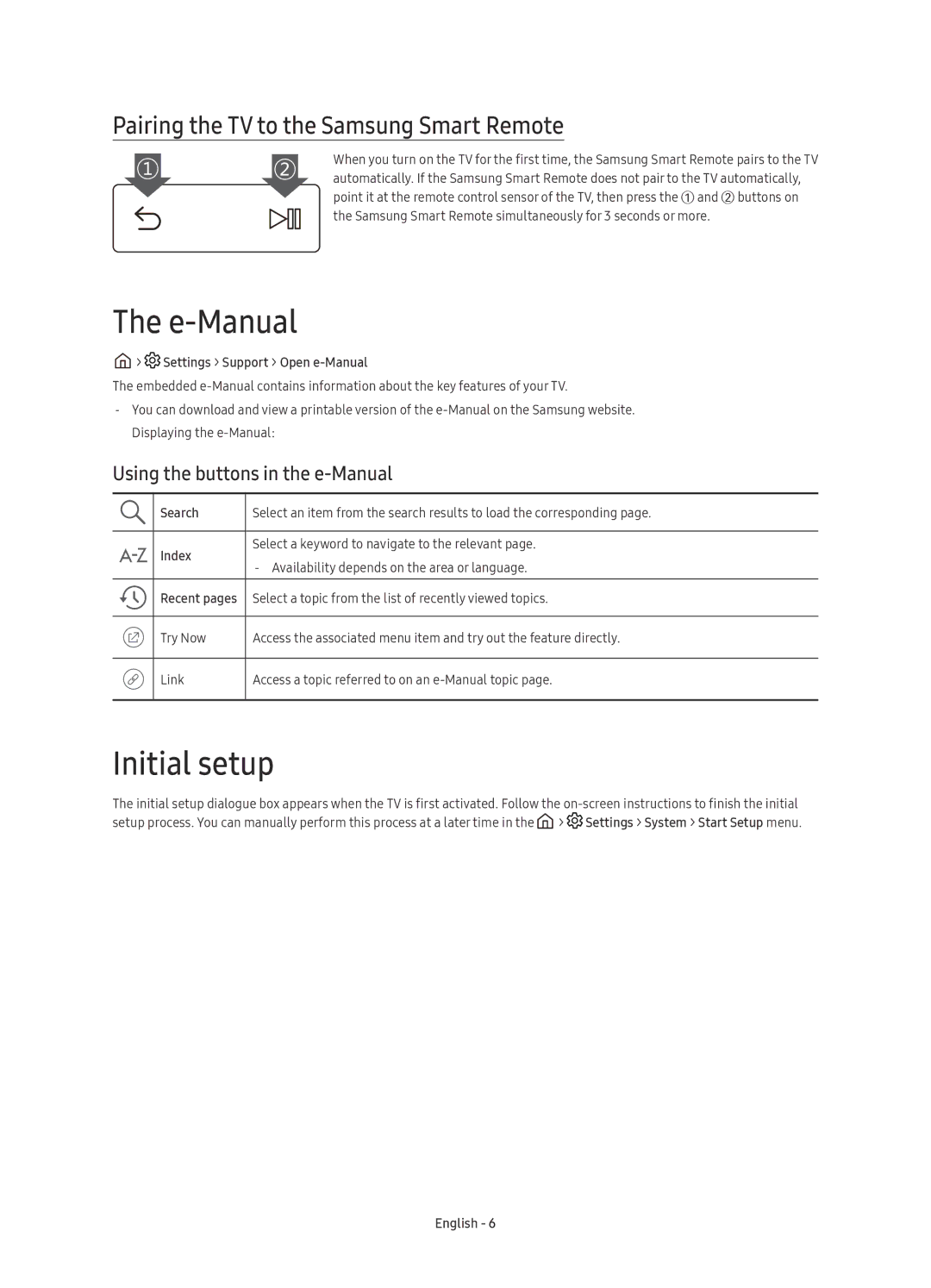 Samsung UE65KS8500UXSQ, UE55KS8500UXSQ, UE49KS8500UXSQ E-Manual, Initial setup, Pairing the TV to the Samsung Smart Remote 