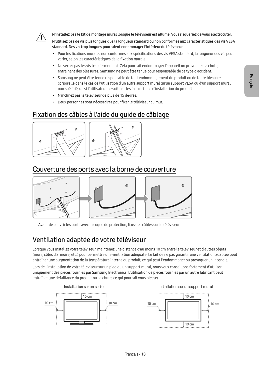 Samsung UE78KS9500LXXH, UE65KS9500LXXH, UE65KS9500LXXN, UE88KS9800LXXN manual Ventilation adaptée de votre téléviseur 