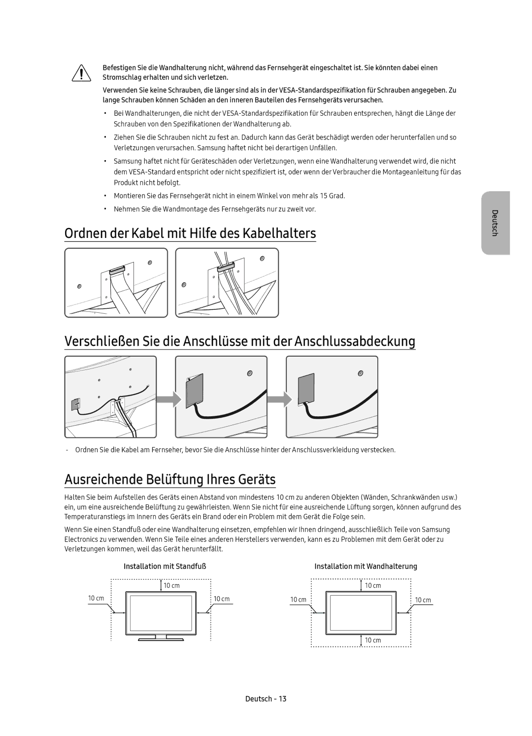 Samsung UE78KS9500LXXN, UE65KS9500LXXH, UE65KS9500LXXN, UE88KS9800LXXN, UE88KS9800LXXH Ausreichende Belüftung Ihres Geräts 