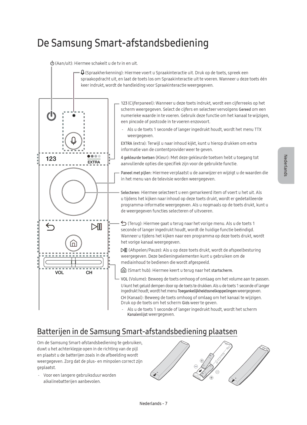 Samsung UE65KS9500LXXN manual De Samsung Smart-afstandsbediening, Batterijen in de Samsung Smart-afstandsbediening plaatsen 