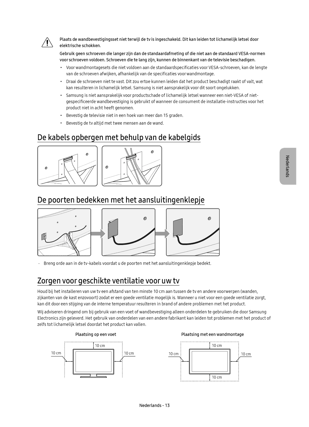 Samsung UE65KS9500LXXN De kabels opbergen met behulp van de kabelgids, De poorten bedekken met het aansluitingenklepje 