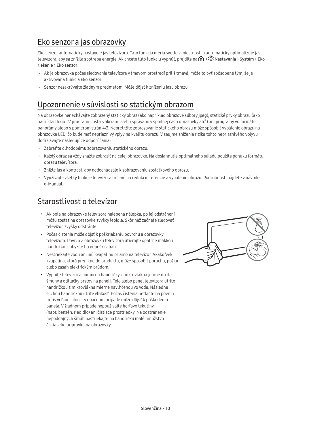 Samsung UE65KS9500LXXH, UE65KS9502TXXH manual Eko senzor a jas obrazovky, Upozornenie v súvislosti so statickým obrazom 