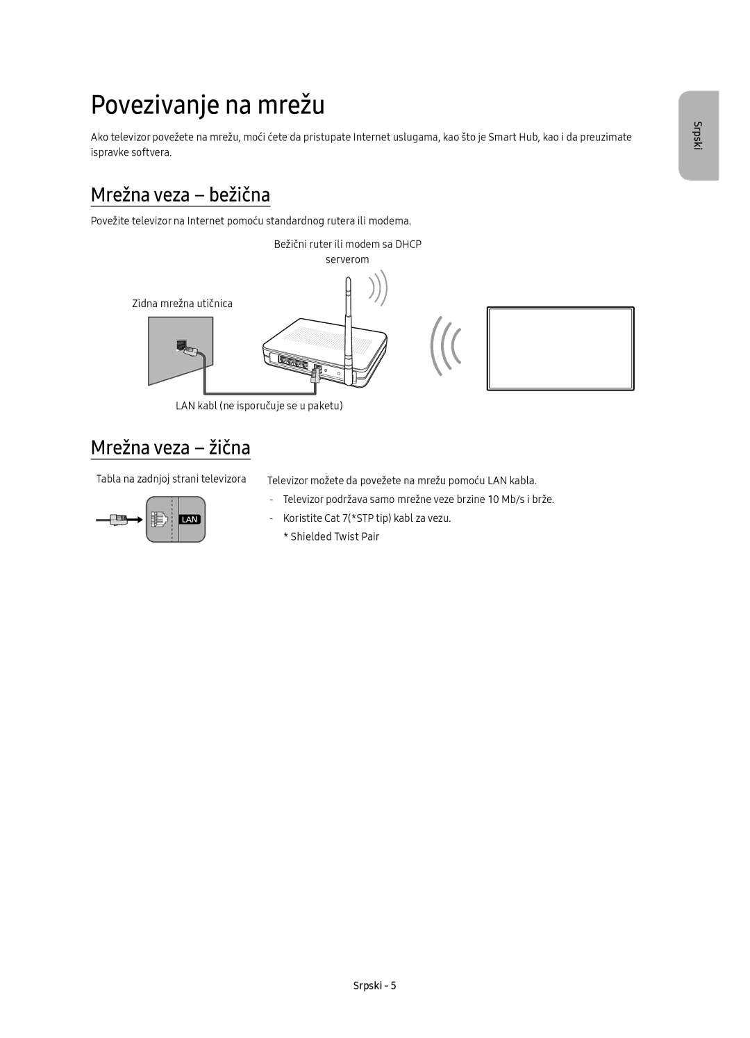 Samsung UE88KS9800LXXN, UE65KS9500LXXH, UE65KS9502TXXH, UE78KS9502TXXH manual Povezivanje na mrežu, Mrežna veza bežična 