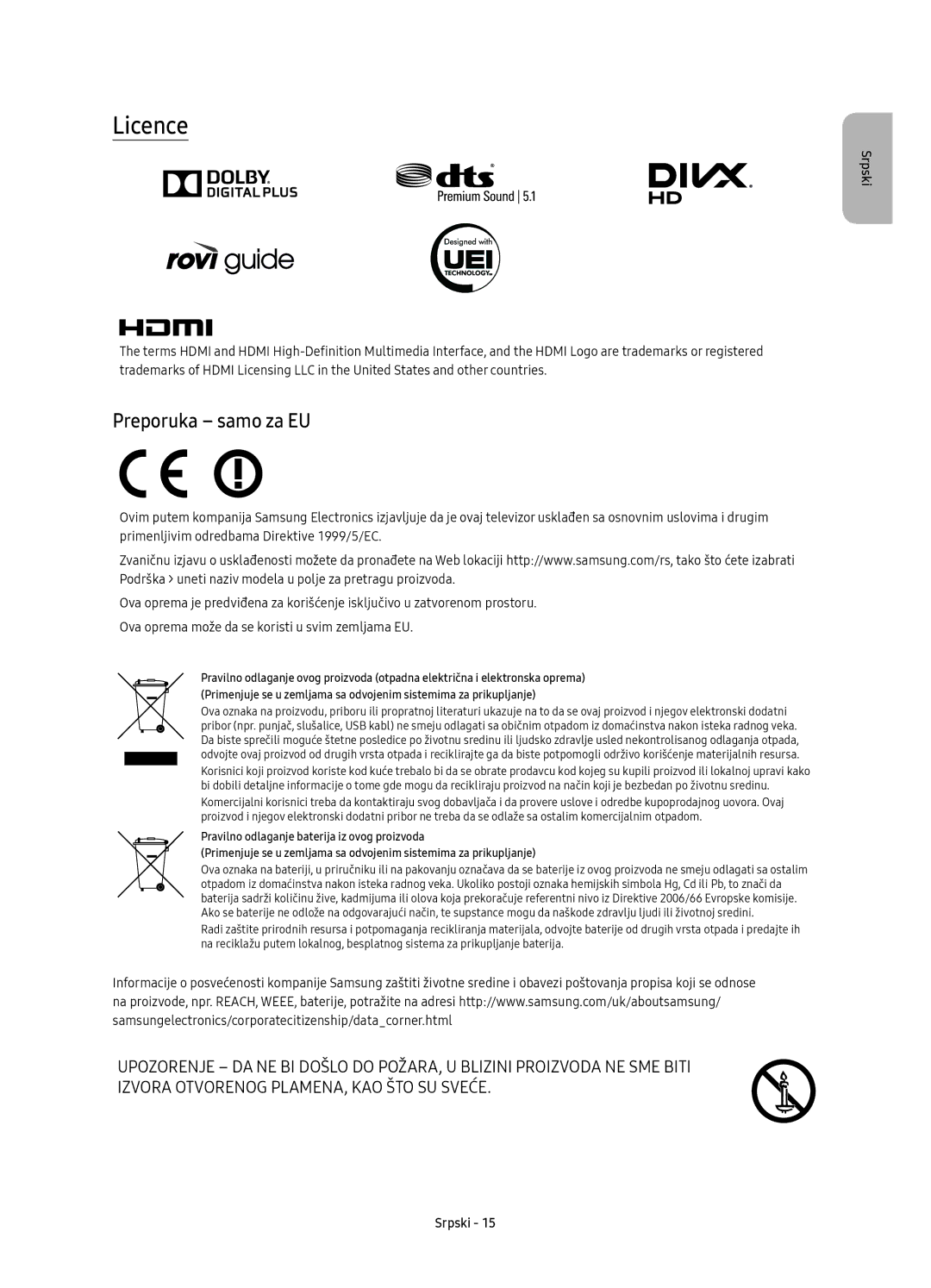 Samsung UE78KS9500LXXN, UE65KS9500LXXH, UE65KS9502TXXH, UE78KS9502TXXH, UE88KS9802TXXH, UE65KS9500LXXN, UE88KS9800LXXN Licence 