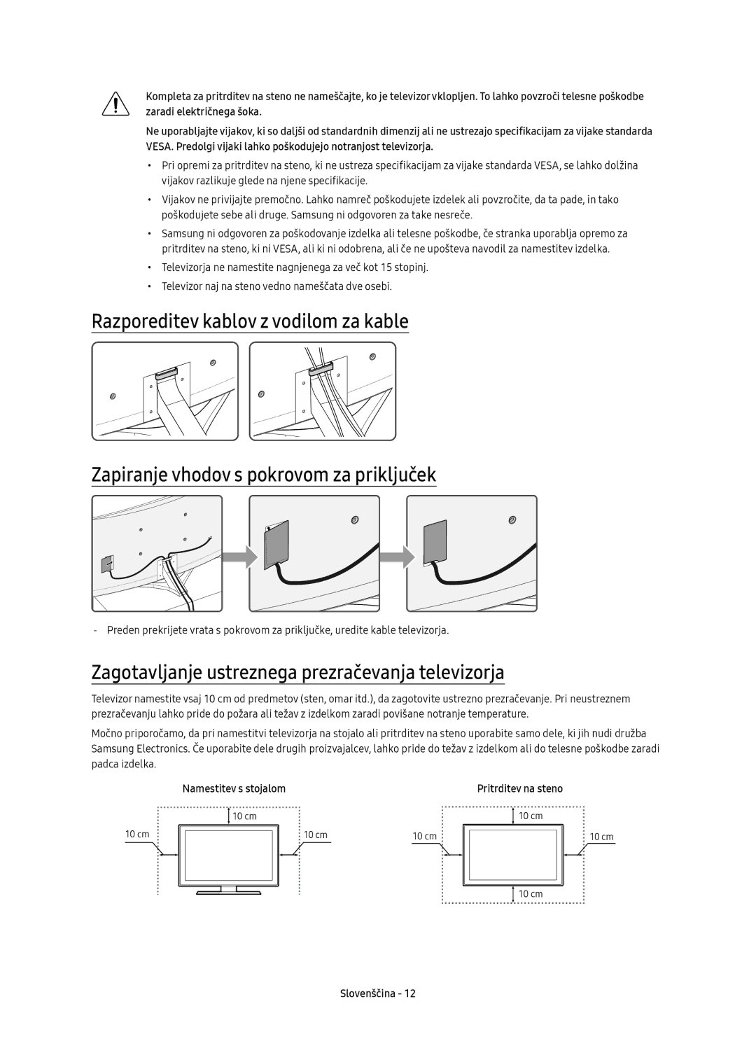 Samsung UE65KS9500LXXH, UE65KS9502TXXH manual Zagotavljanje ustreznega prezračevanja televizorja, Namestitev s stojalom 