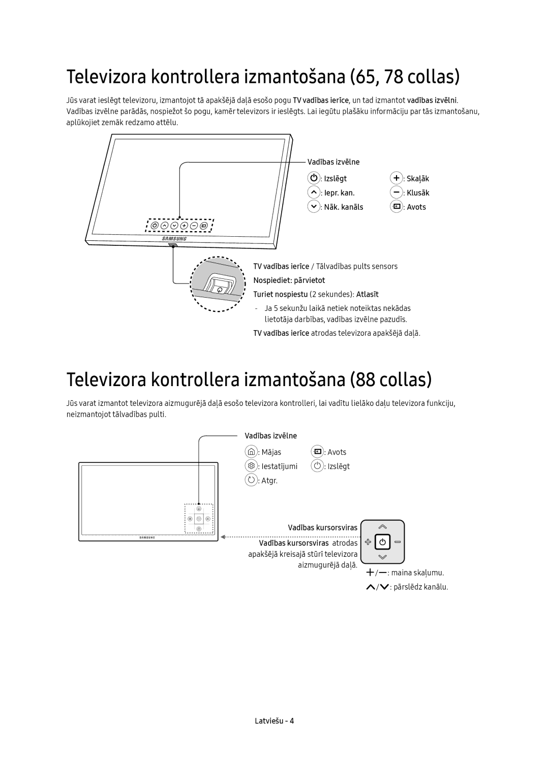 Samsung UE78KS9500LXXN, UE65KS9500LXXH, UE65KS9502TXXH, UE78KS9502TXXH manual Televizora kontrollera izmantošana 88 collas 