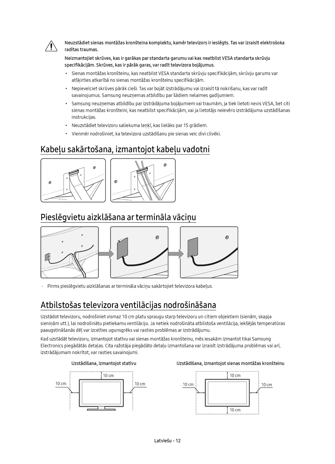 Samsung UE88KS9800LXXN, UE65KS9500LXXH Atbilstošas televizora ventilācijas nodrošināšana, Uzstādīšana, izmantojot statīvu 