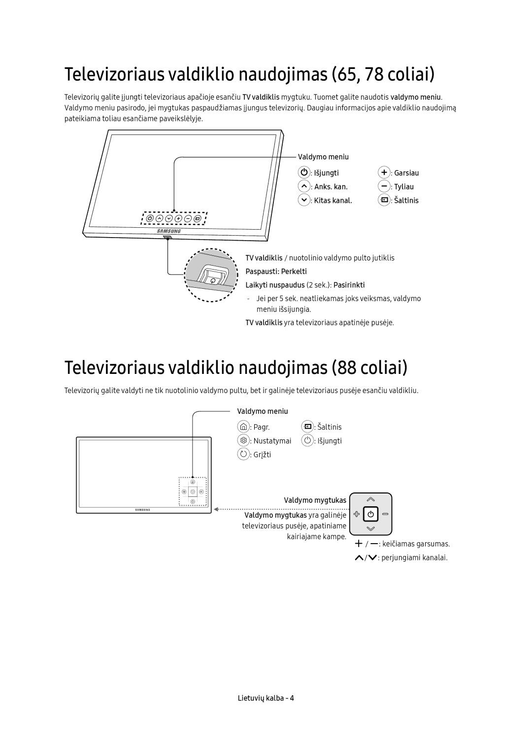 Samsung UE78KS9502TXXH Televizoriaus valdiklio naudojimas 65, 78 coliai, Televizoriaus valdiklio naudojimas 88 coliai 