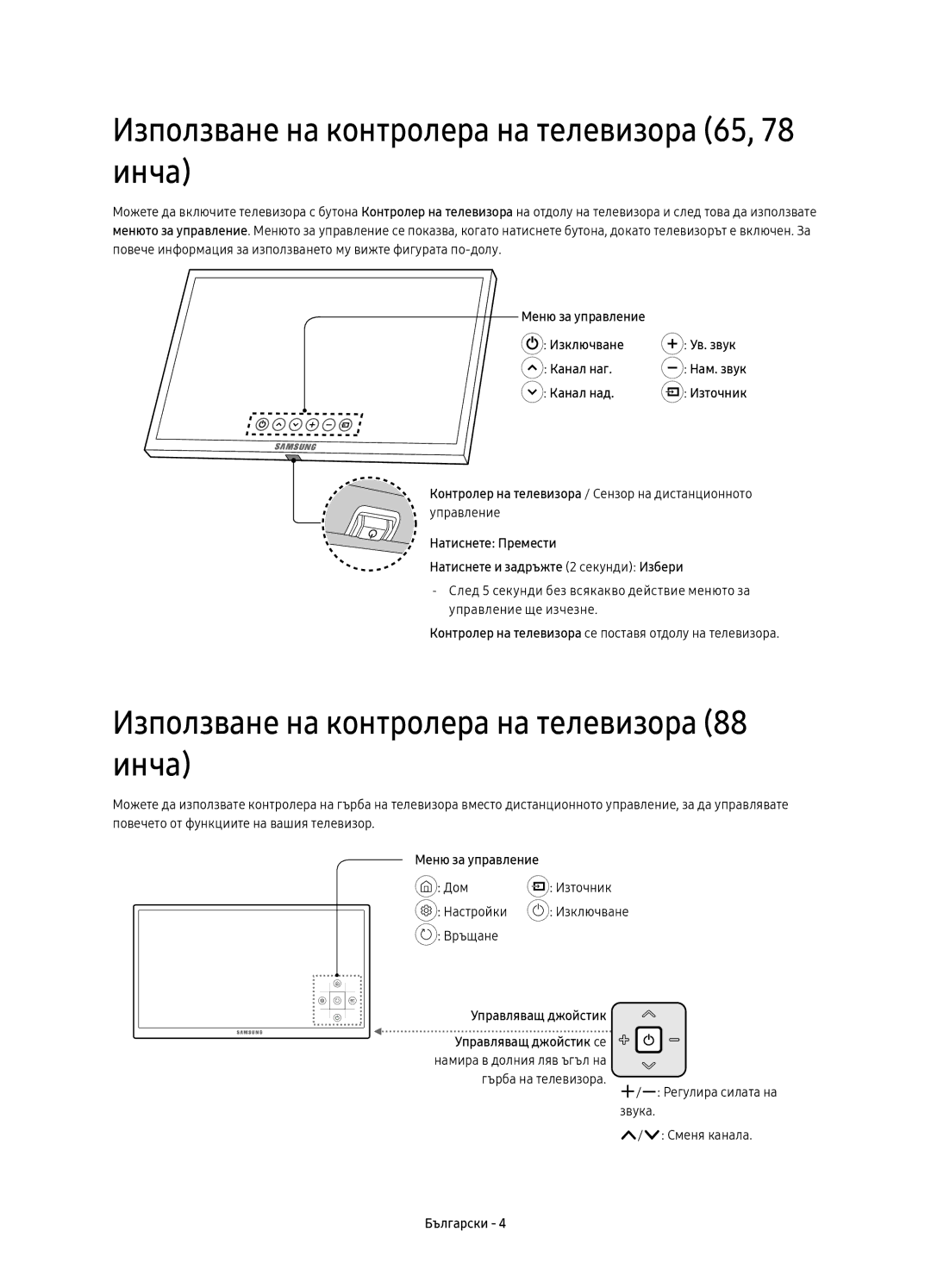 Samsung UE78KS9500LXXN Използване на контролера на телевизора 65, 78 инча, Използване на контролера на телевизора 88 инча 