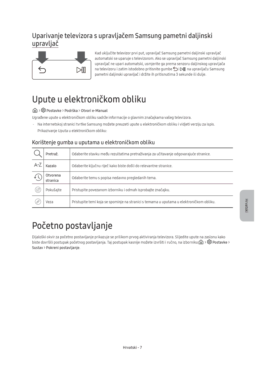 Samsung UE88KS9800LXXN, UE65KS9500LXXH, UE65KS9502TXXH, UE78KS9502TXXH Upute u elektroničkom obliku, Početno postavljanje 