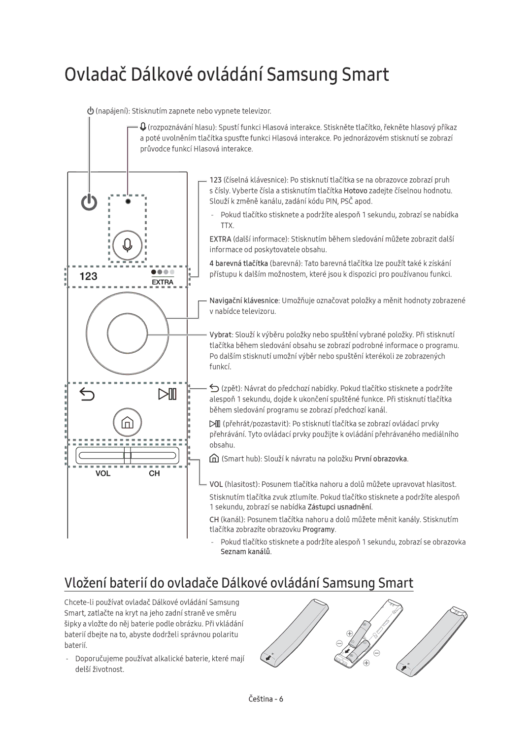 Samsung UE65KS9500LXXH Ovladač Dálkové ovládání Samsung Smart, Vložení baterií do ovladače Dálkové ovládání Samsung Smart 