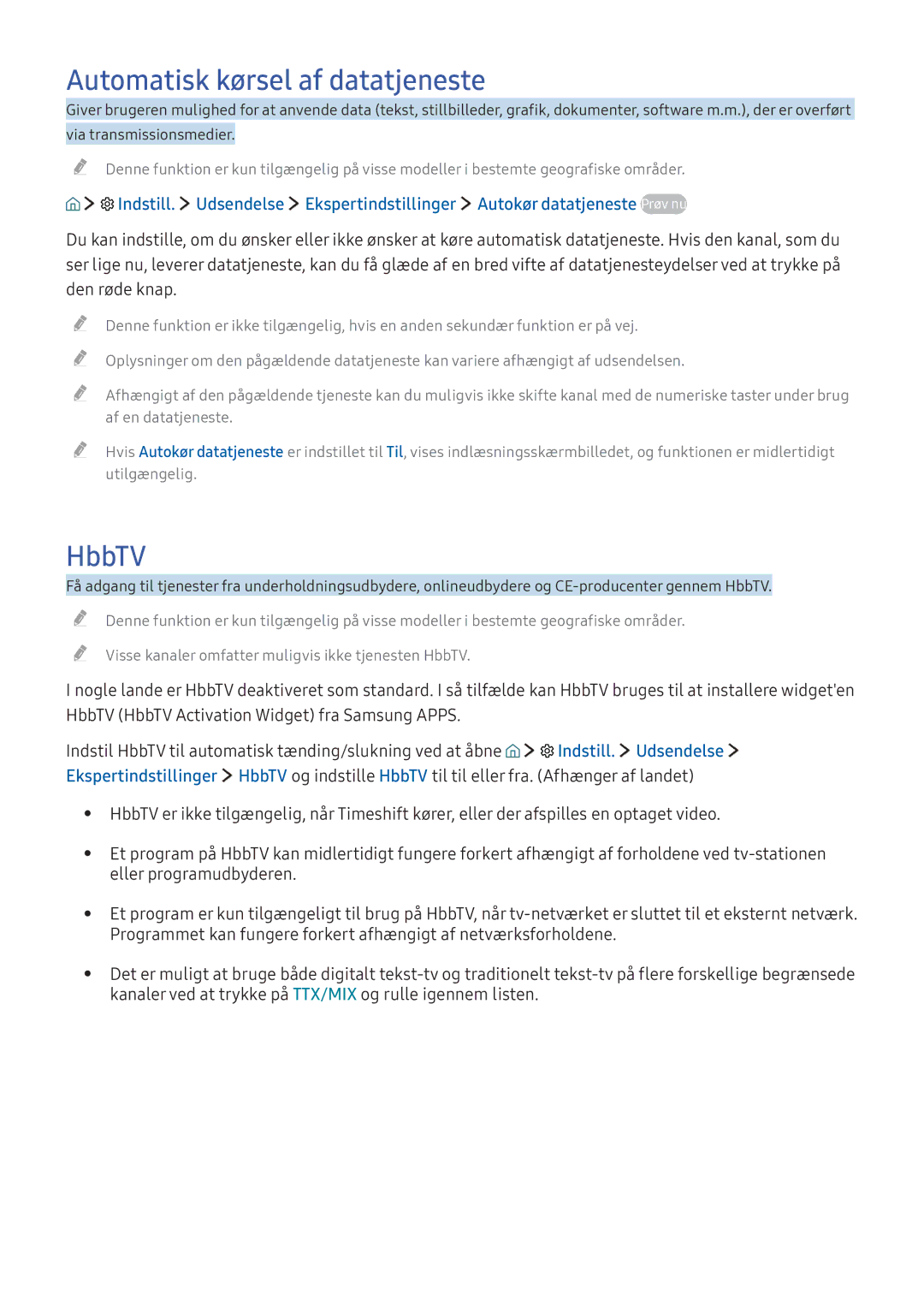 Samsung UE40KU6405UXXE, UE65KU6175UXXE, UE40KU6455UXXE manual Automatisk kørsel af datatjeneste, HbbTV, Indstill. Udsendelse 