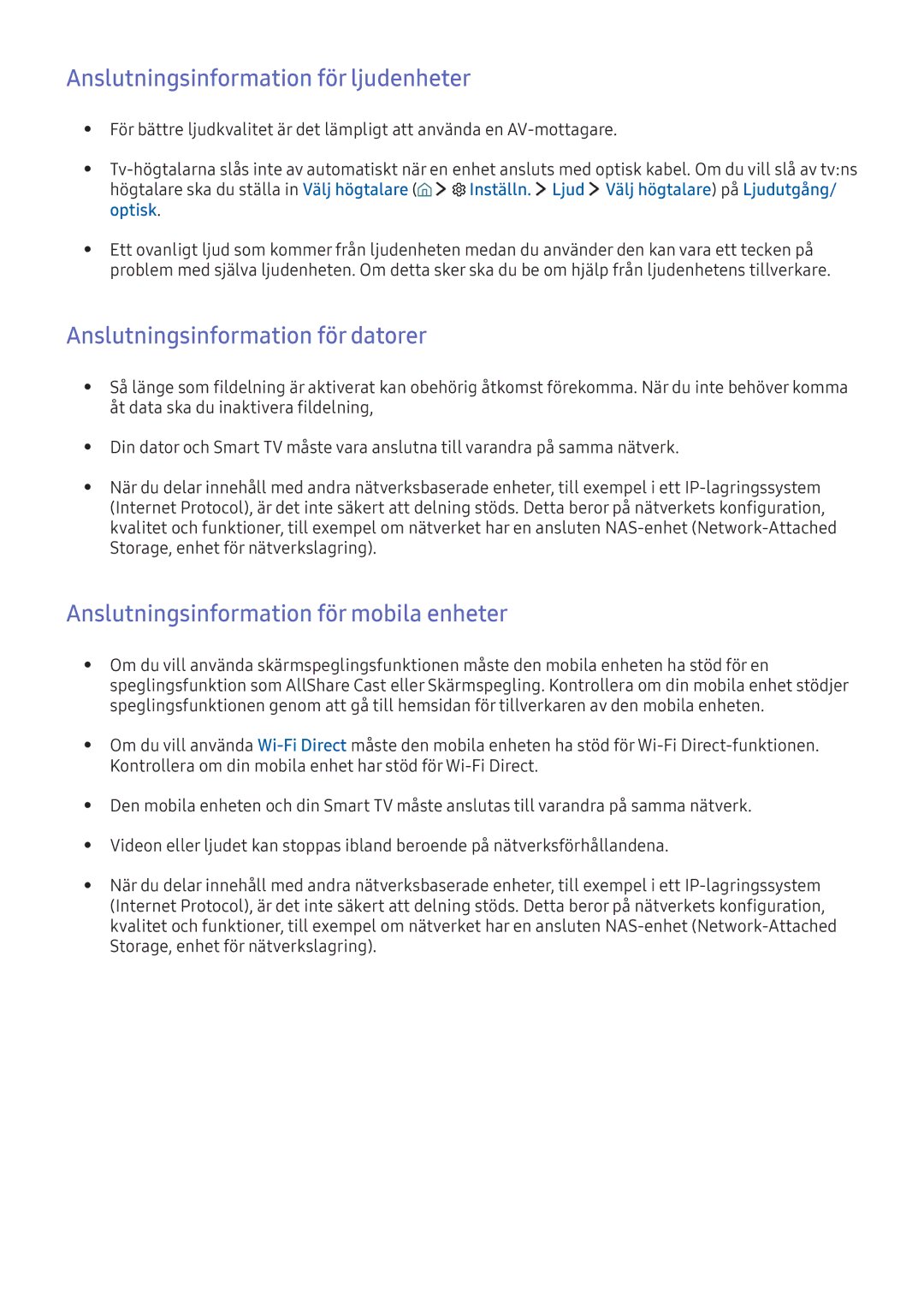 Samsung UE55KU6655UXXE, UE65KU6175UXXE Anslutningsinformation för ljudenheter, Anslutningsinformation för datorer, Optisk 