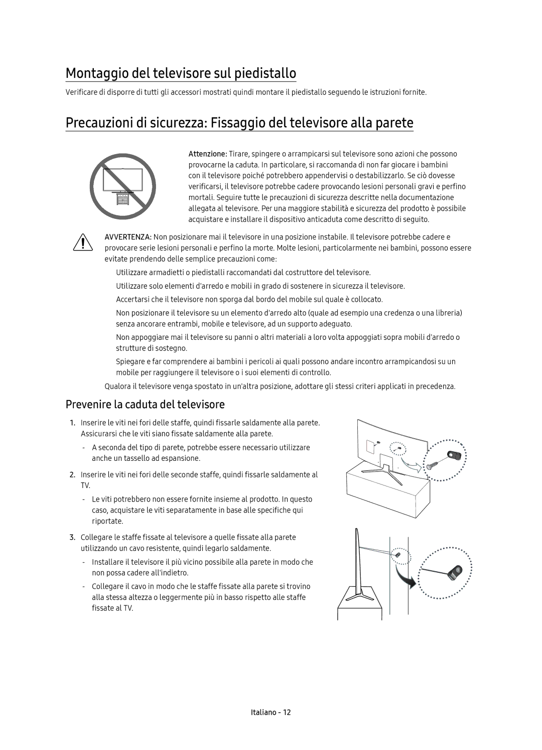 Samsung UE49KU6500UXZT, UE65KU6500UXZT manual Montaggio del televisore sul piedistallo, Prevenire la caduta del televisore 