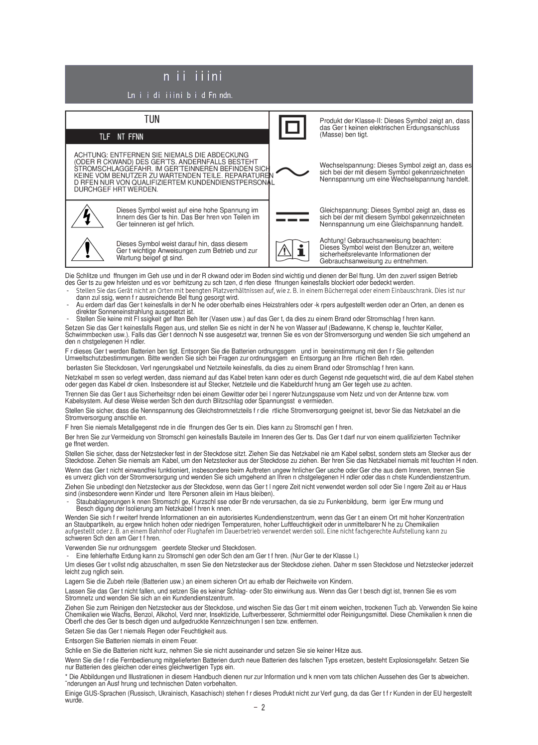 Samsung UE49KU6500UXZT, UE65KU6500UXZT, UE55KU6500UXZT, UE43KU6500UXZT manual Achtung! Wichtige Sicherheitshinweise 