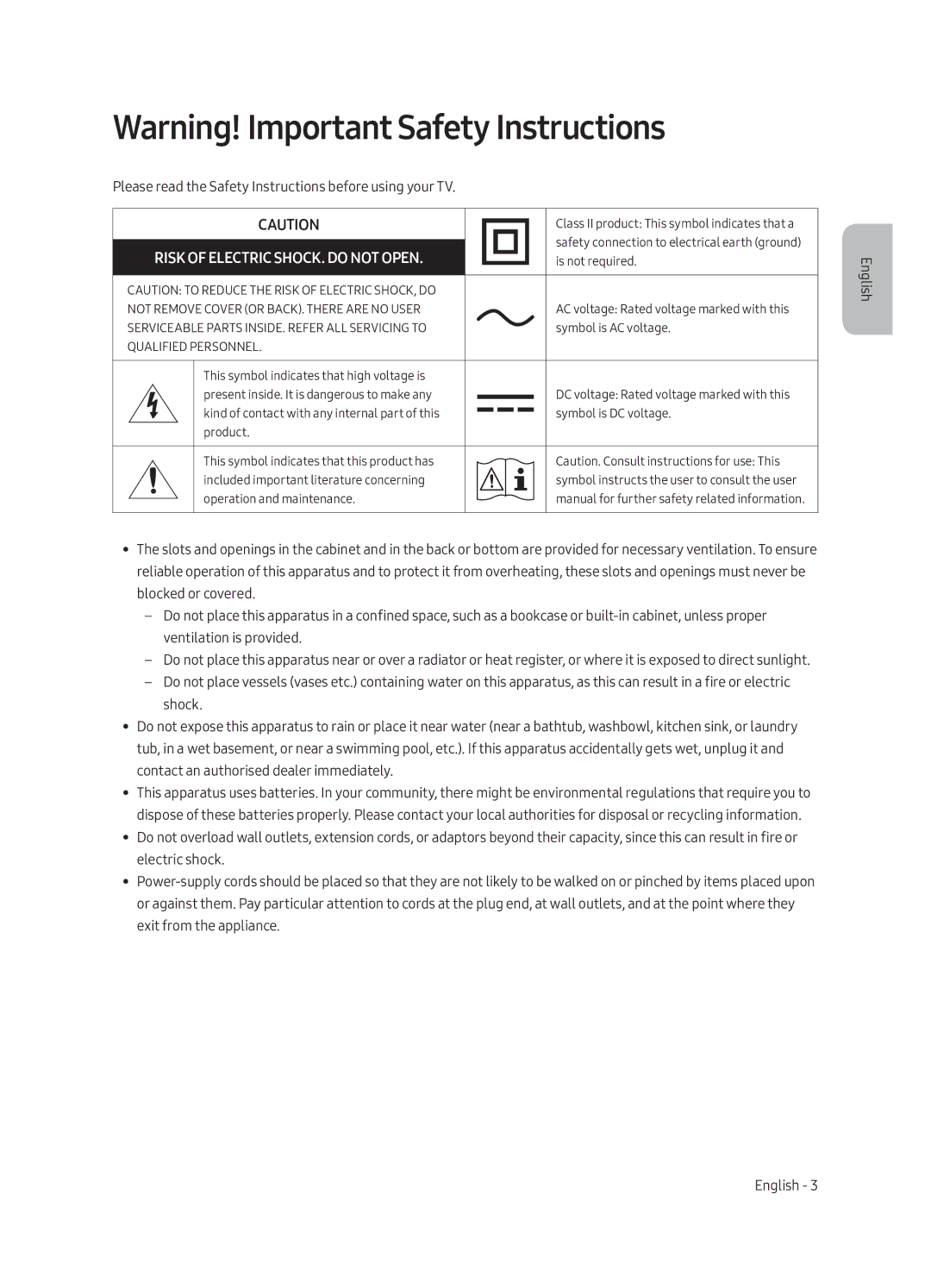 Samsung UE55LS003AUXRU, UE65LS003AUXRU manual Risk of Electric SHOCK. do not Open 