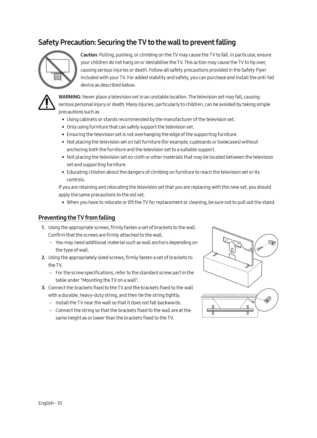 Samsung UE55LS003AUXXU, UE65LS003AUXZG, UE55LS003AUXZG, UE55LS003AUXXC, UE65LS003AUXXC manual Preventing the TV from falling 