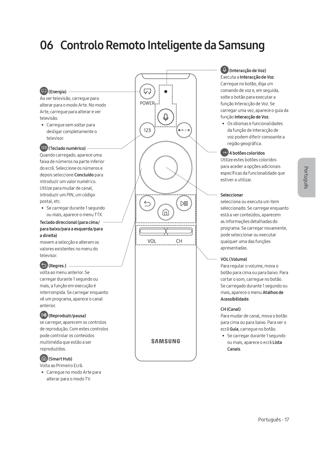 Samsung UE55LS003AUXZT, UE65LS003AUXZG, UE55LS003AUXZG, UE55LS003AUXXC manual Controlo Remoto Inteligente da Samsung, Energia 