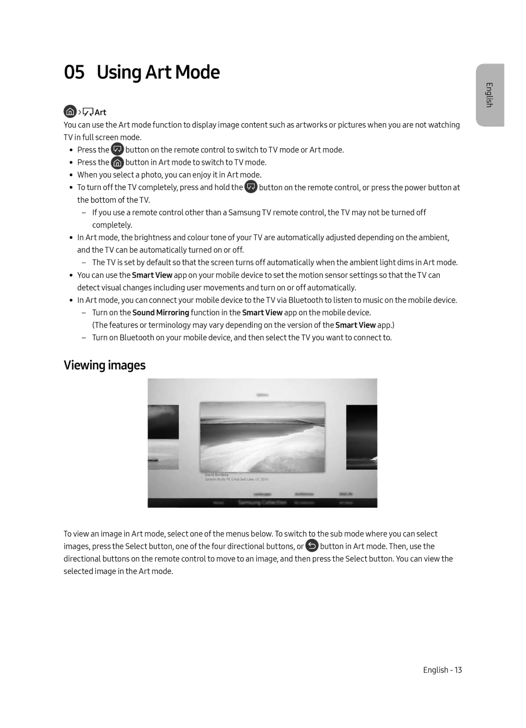 Samsung UE55LS003AUXZG, UE65LS003AUXZG, UE55LS003AUXXC, UE65LS003AUXXC, UE65LS003AUXZT manual Using Art Mode, Viewing images 