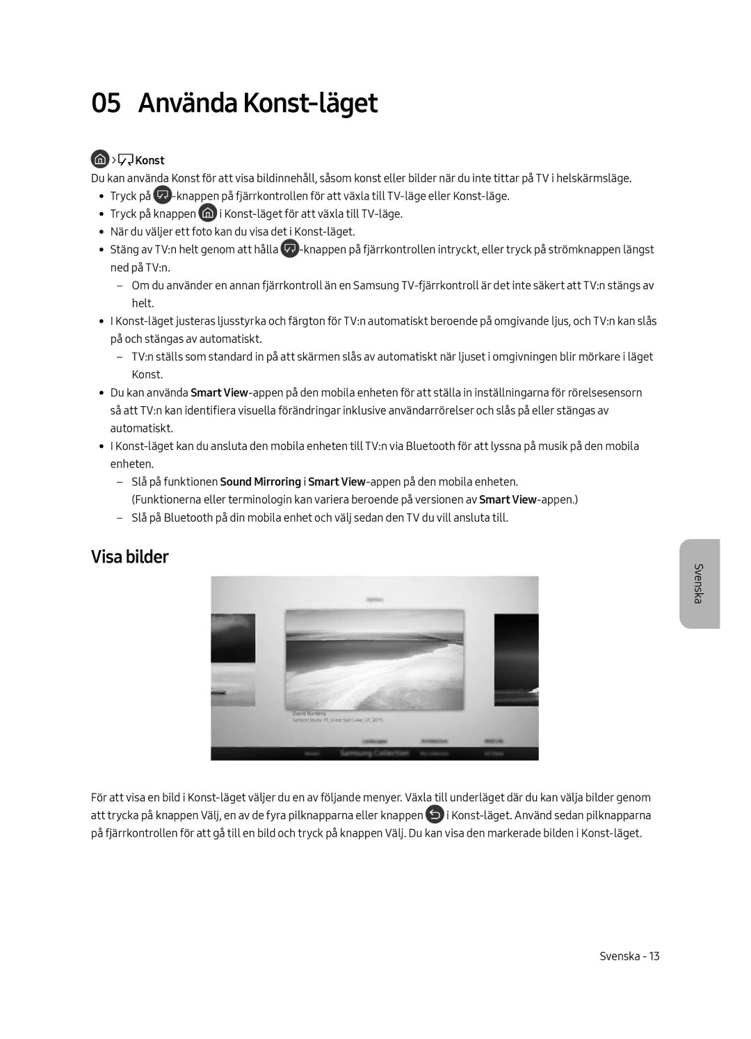 Samsung UE65LS003AUXXH, UE65LS003AUXZG, UE55LS003AUXZG, UE55LS003AUXXC, UE65LS003AUXXC 05 Använda Konst-läget, Visa bilder 