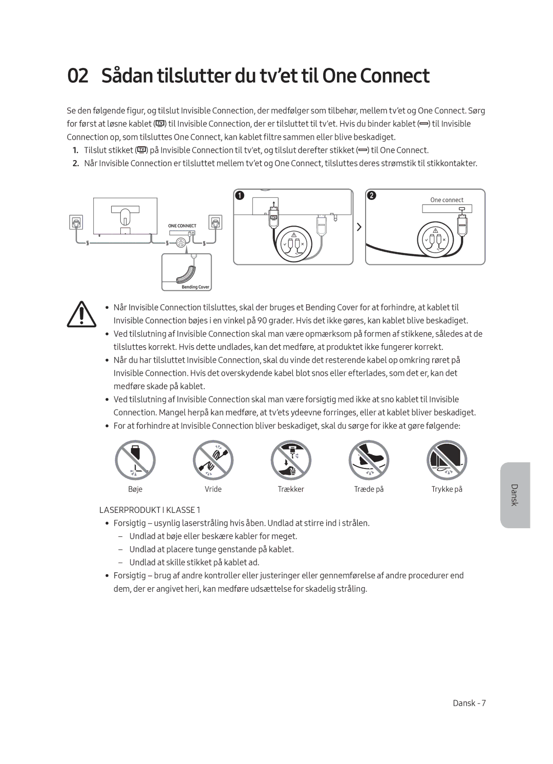 Samsung UE65LS003AUXSQ, UE65LS003AUXZG, UE55LS003AUXZG 02 Sådan tilslutter du tv’et til One Connect, Laserprodukt I Klasse 