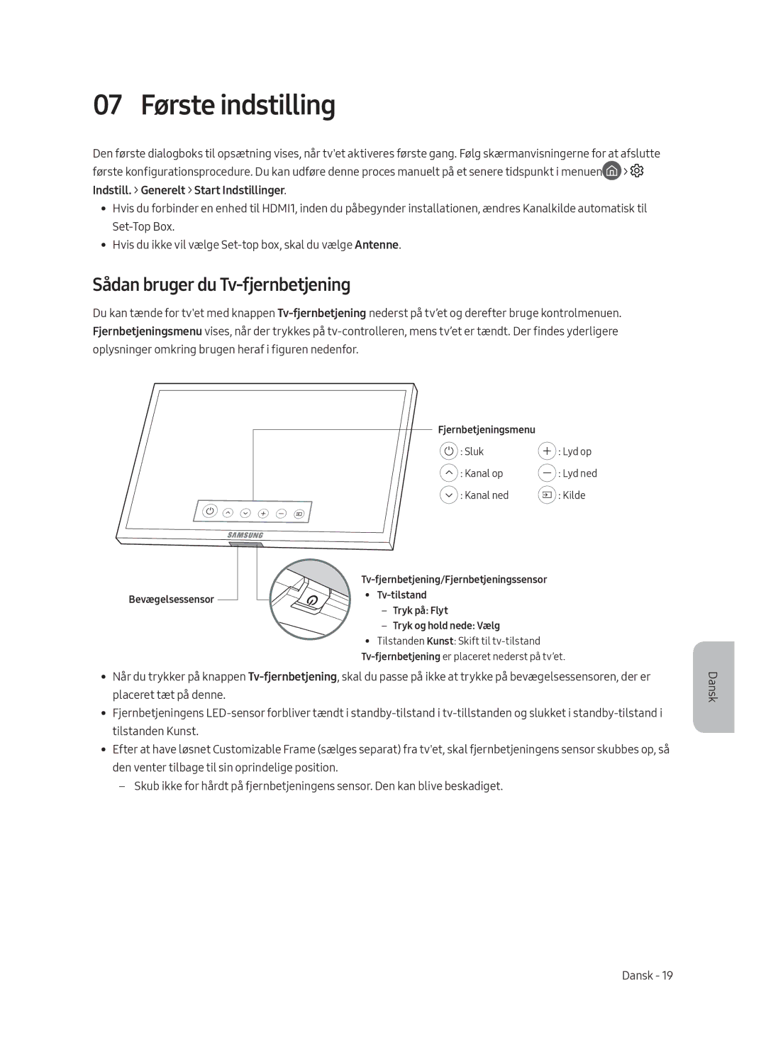 Samsung UE65LS003AUXSQ, UE65LS003AUXZG, UE55LS003AUXZG manual 07 Første indstilling, Sådan bruger du Tv-fjernbetjening 