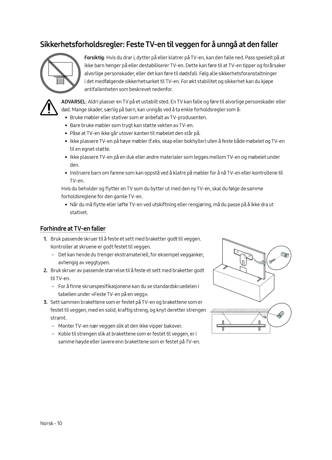 Samsung UE55LS003AUXXC, UE65LS003AUXZG, UE55LS003AUXZG, UE65LS003AUXXC, UE65LS003AUXZT manual Forhindre at TV-en faller 