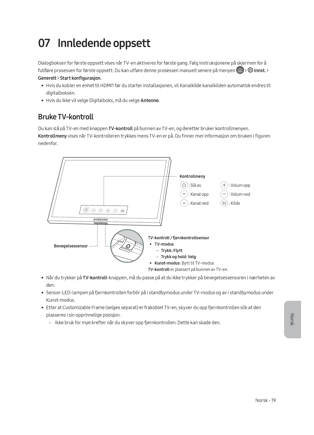 Samsung UE55LS003AUXXH, UE65LS003AUXZG, UE55LS003AUXZG, UE55LS003AUXXC, UE65LS003AUXXC Innledende oppsett, Bruke TV-kontroll 