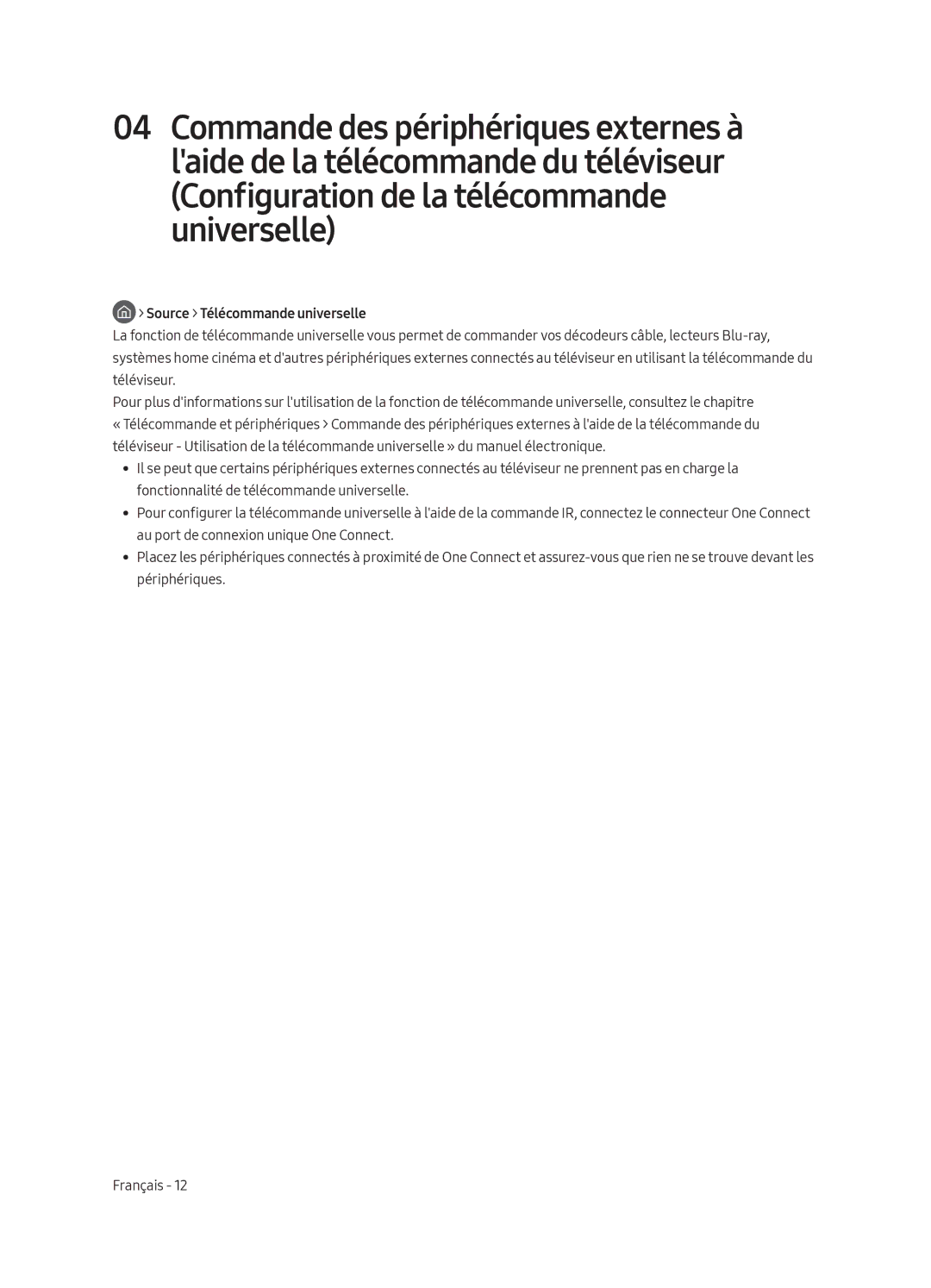 Samsung UE65LS003AUXZT, UE65LS003AUXZG manual Configuration de la télécommande universelle, Source Télécommande universelle 