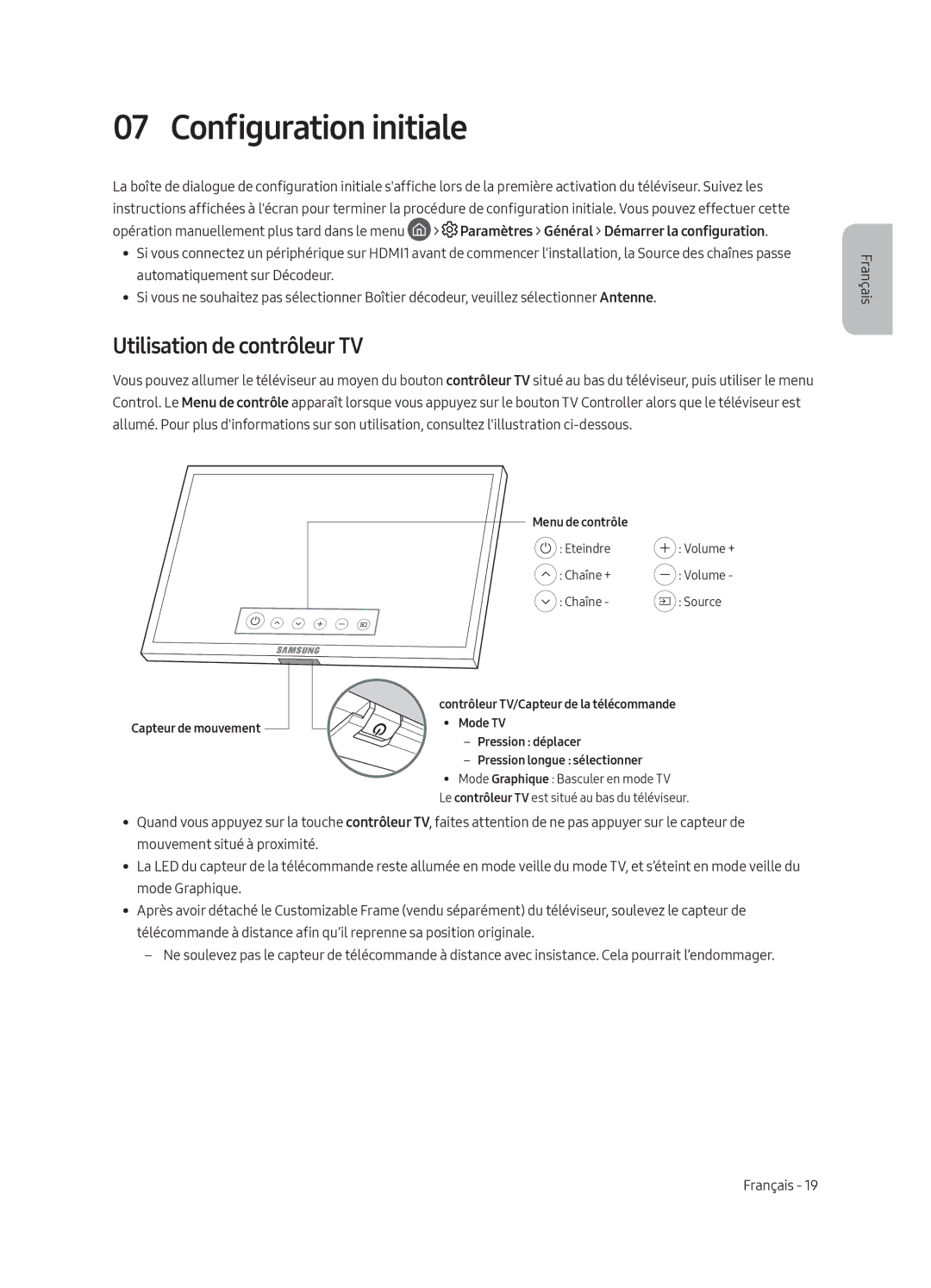 Samsung UE55LS003AUXXH, UE65LS003AUXZG, UE55LS003AUXZG, UE55LS003AUXXC Configuration initiale, Utilisation de contrôleur TV 