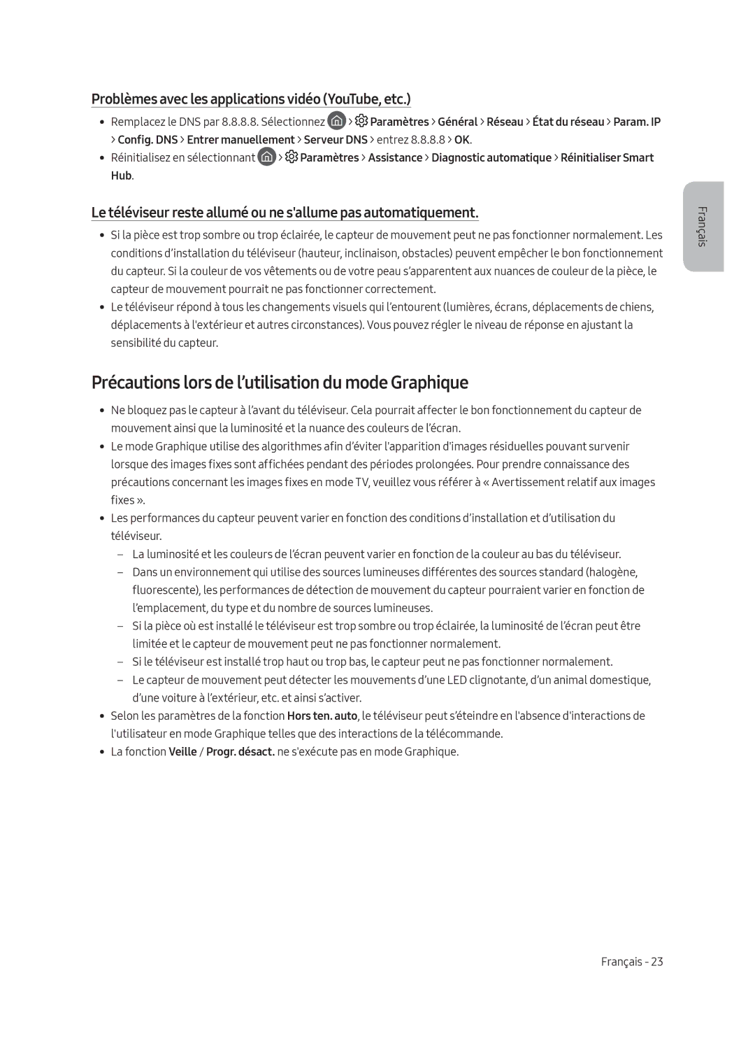 Samsung UE65LS003AUXXC, UE65LS003AUXZG, UE55LS003AUXZG, UE55LS003AUXXC Précautions lors de l’utilisation du mode Graphique 