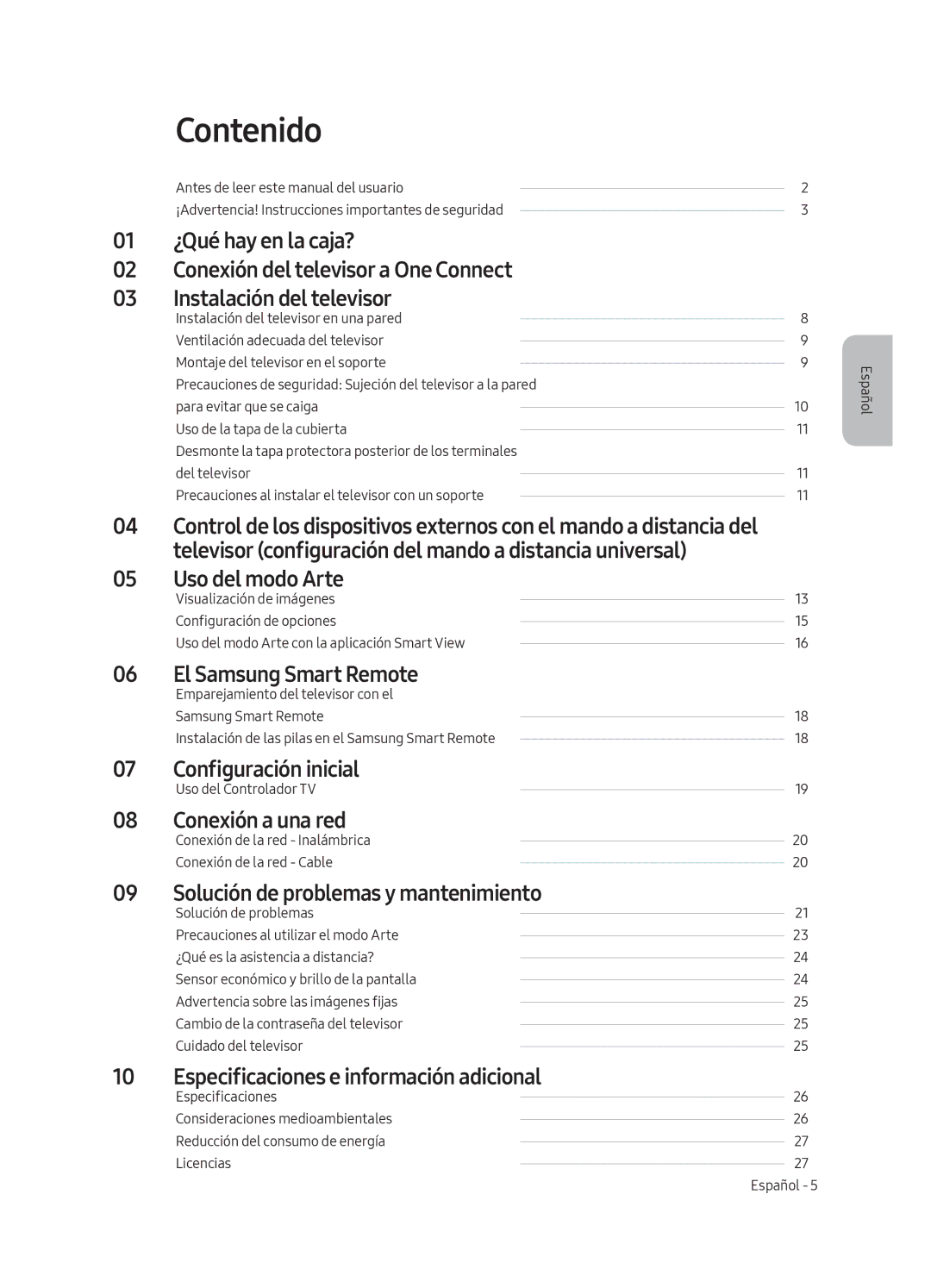 Samsung UE55LS003AUXZG, UE65LS003AUXZG, UE55LS003AUXXC, UE65LS003AUXXC, UE65LS003AUXZT, UE55LS003AUXZT manual Contenido 