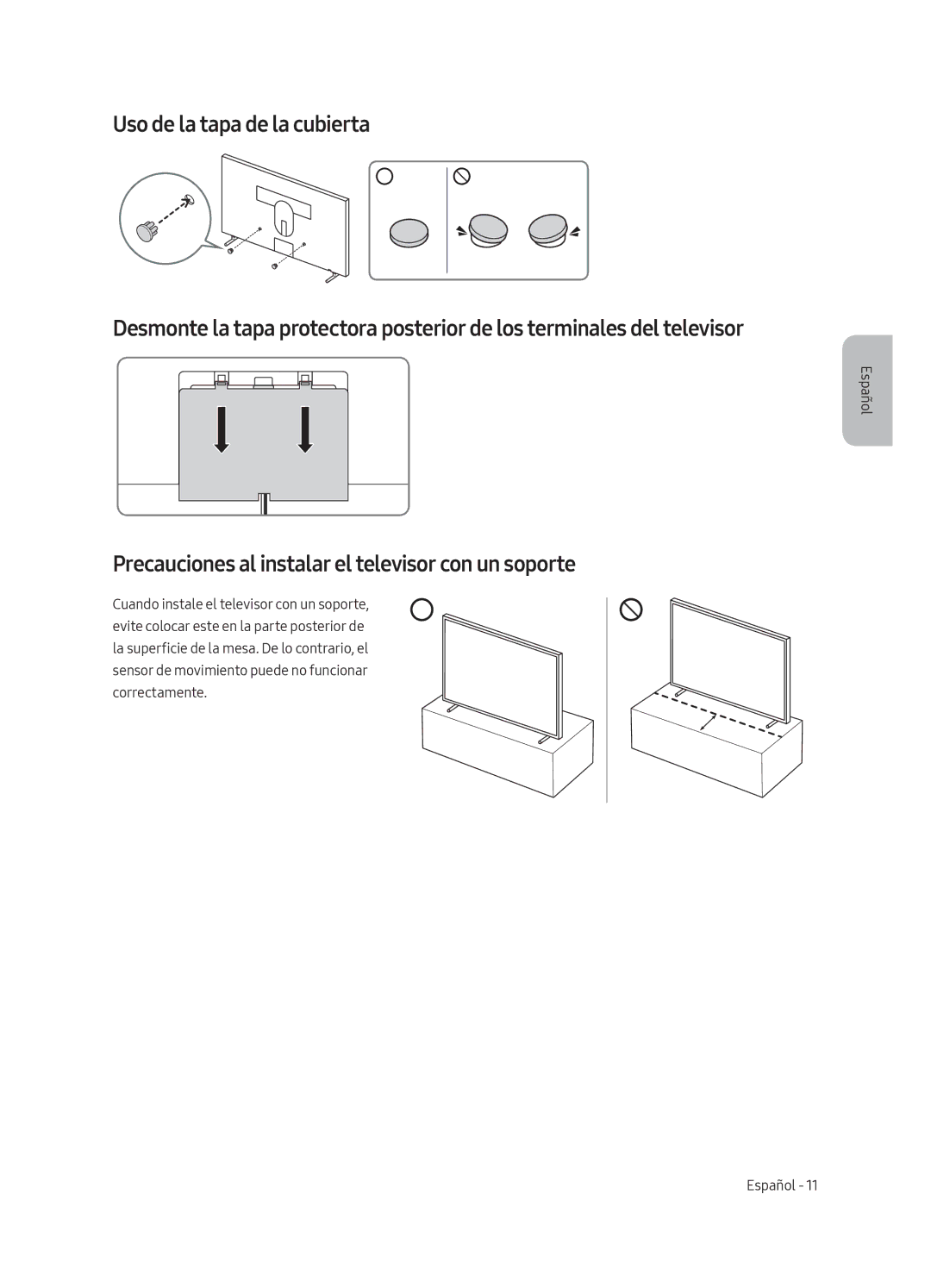 Samsung UE65LS003AUXSQ, UE65LS003AUXZG, UE55LS003AUXZG, UE55LS003AUXXC Precauciones al instalar el televisor con un soporte 