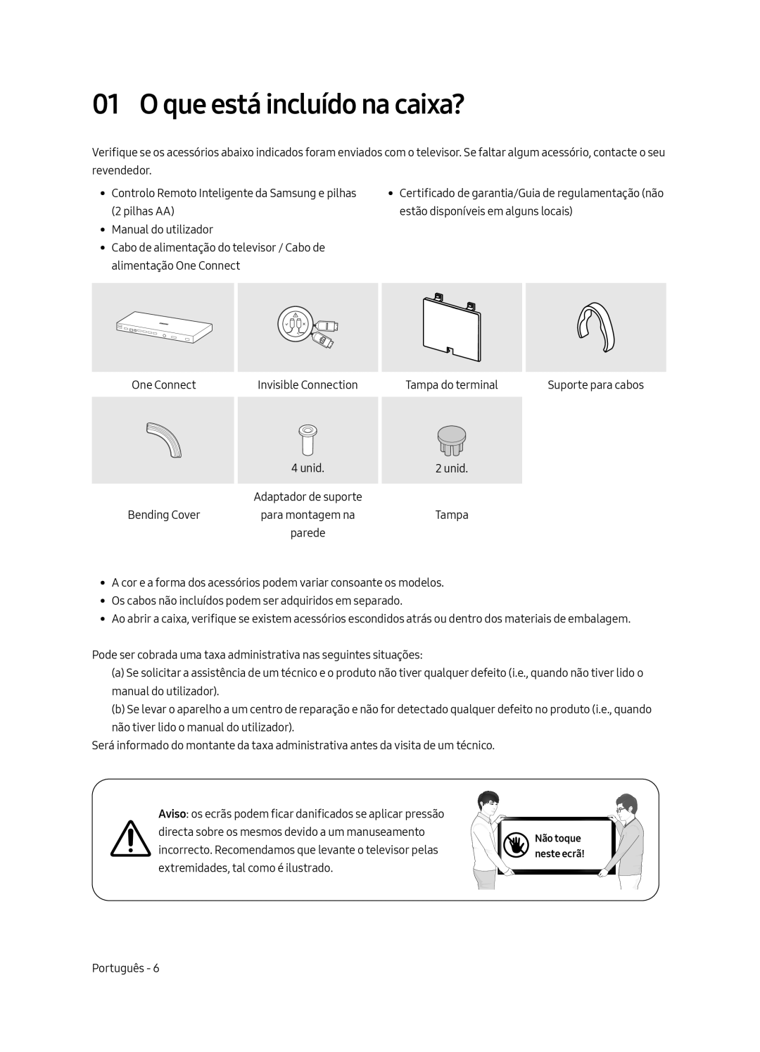 Samsung UE55LS003AUXSQ, UE65LS003AUXZG, UE55LS003AUXZG, UE55LS003AUXXC, UE65LS003AUXXC manual Que está incluído na caixa? 