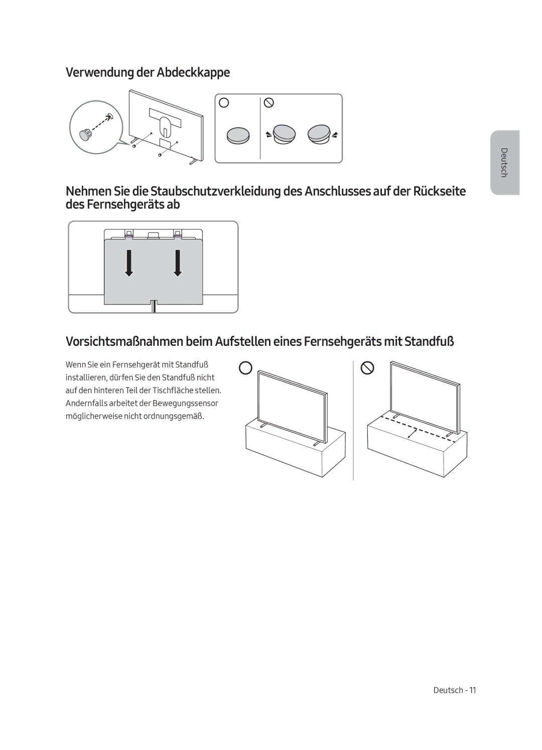 Samsung UE55LS003AUXZG, UE65LS003AUXZG, UE55LS003AUXXC, UE65LS003AUXXC, UE65LS003AUXZT manual Verwendung der Abdeckkappe 