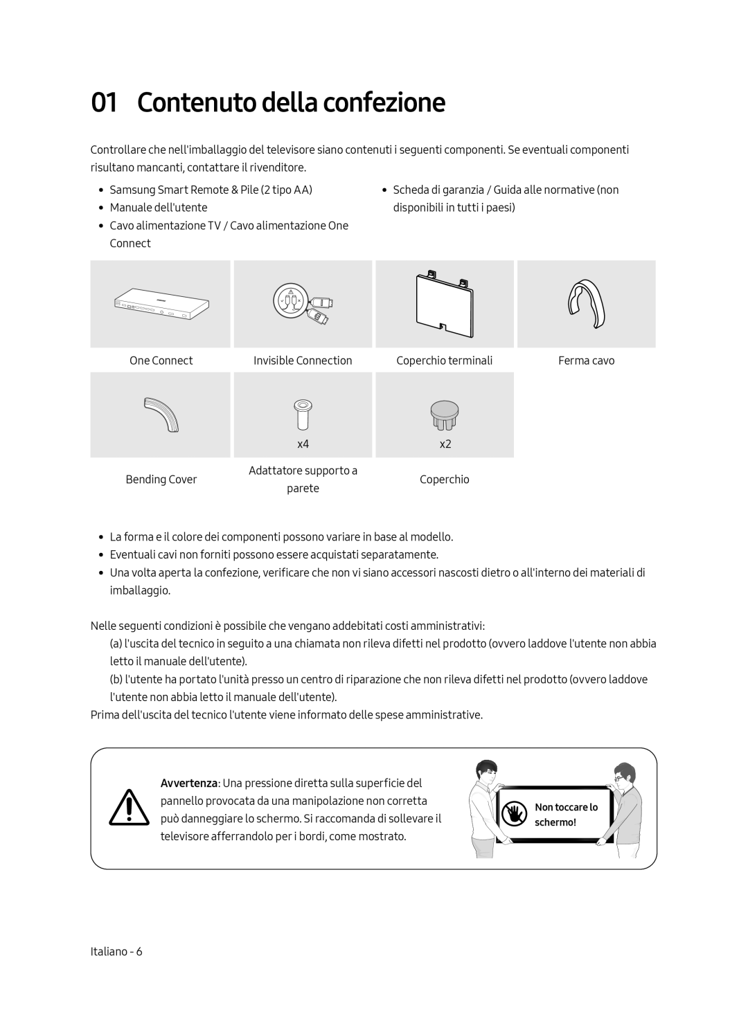 Samsung UE65LS003AUXZG, UE55LS003AUXZG, UE55LS003AUXXC, UE65LS003AUXXC, UE65LS003AUXZT manual Contenuto della confezione 