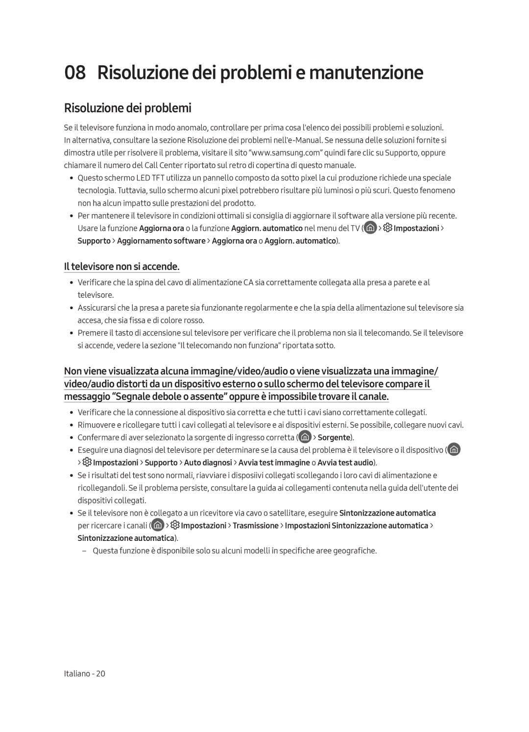 Samsung UE55LS003AUXXC, UE65LS003AUXZG manual Risoluzione dei problemi e manutenzione, Il televisore non si accende 