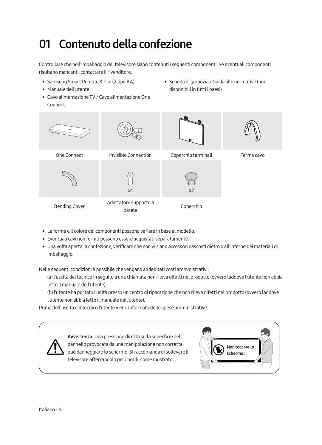 Samsung UE65LS003AUXZT, UE55LS003AUXZT manual Contenuto della confezione 