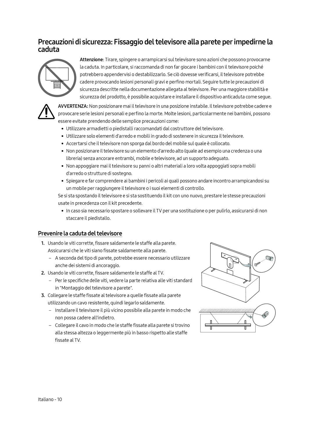 Samsung UE65LS003AUXZT, UE55LS003AUXZT manual Prevenire la caduta del televisore 