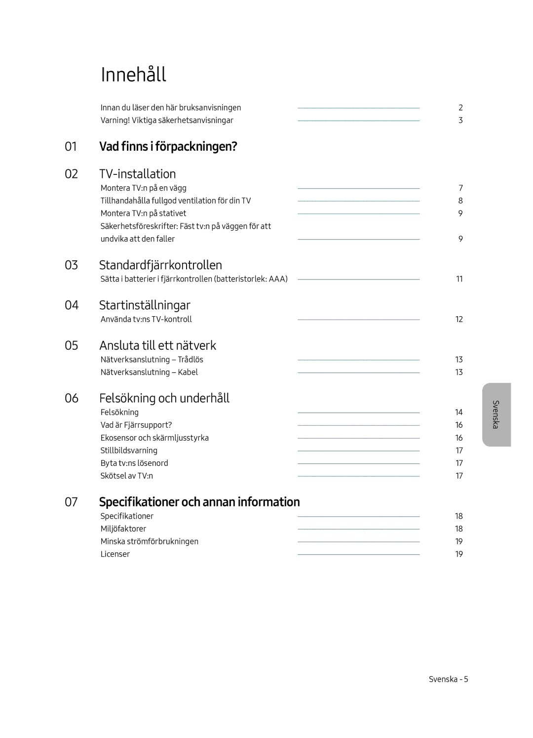 Samsung UE65MU6225KXXC, UE55MU6225KXXC, UE49MU6225KXXC manual Innehåll 