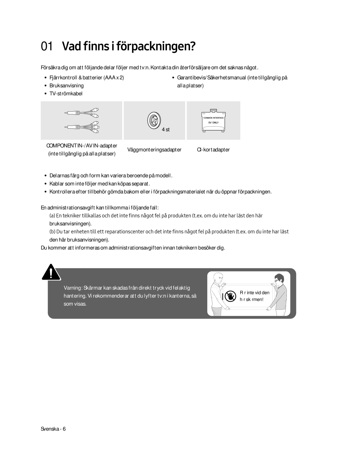 Samsung UE55MU6225KXXC, UE65MU6225KXXC, UE49MU6225KXXC manual Vad finns i förpackningen? 