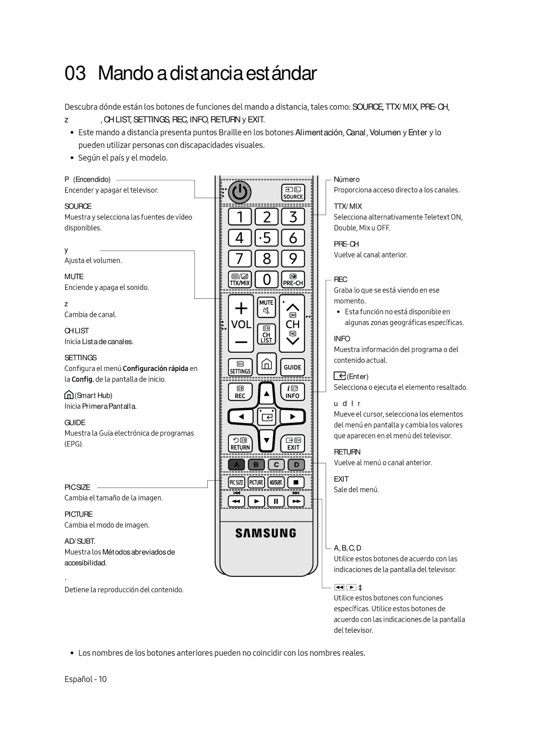 Samsung UE49MU6225KXXC, UE65MU6225KXXC, UE55MU6225KXXC manual Mando a distancia estándar 